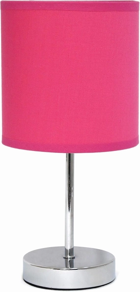 Simple Designs LT2007-HPK Chrome Mini Basic Table Lamp with Fabric Shade, Hot Pink
