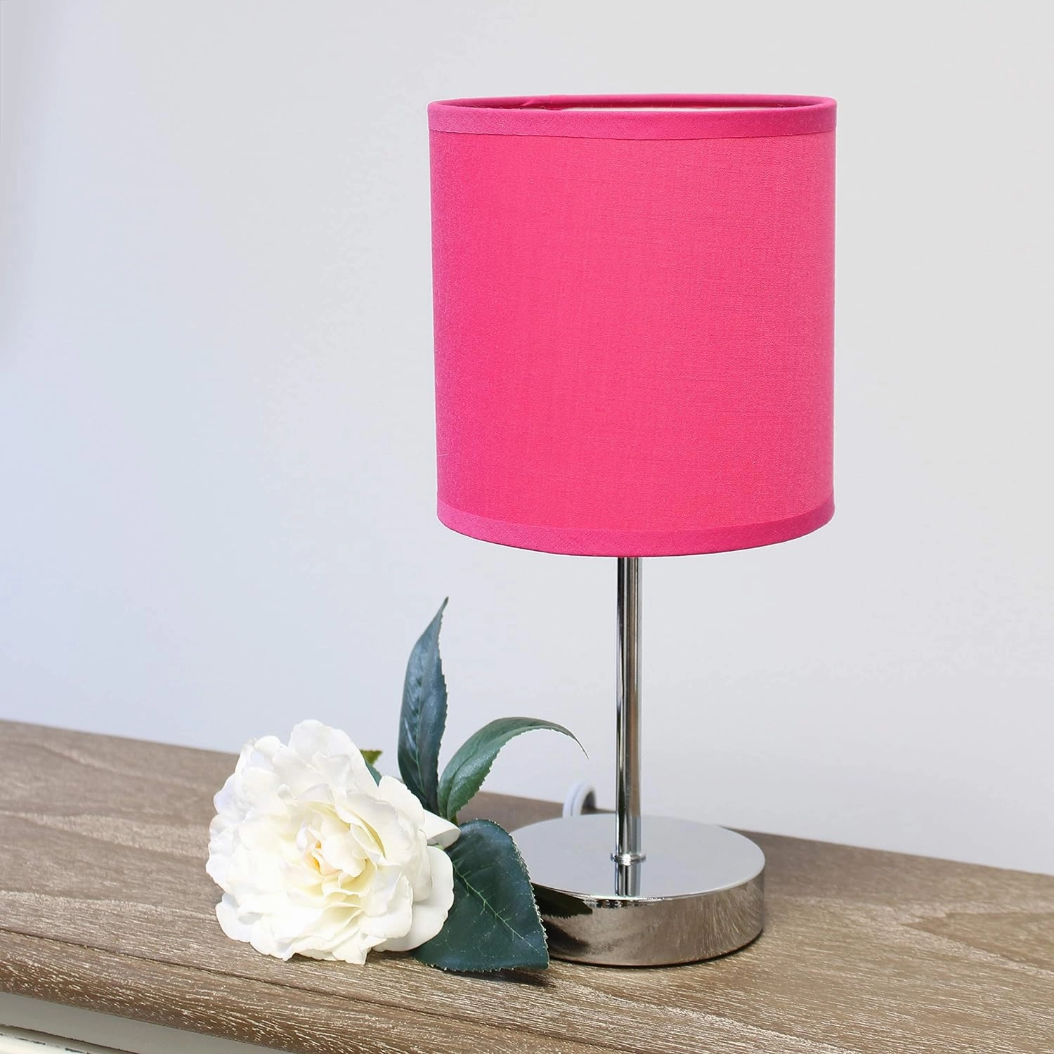 Simple Designs LT2007-HPK Chrome Mini Basic Table Lamp with Fabric Shade, Hot Pink
