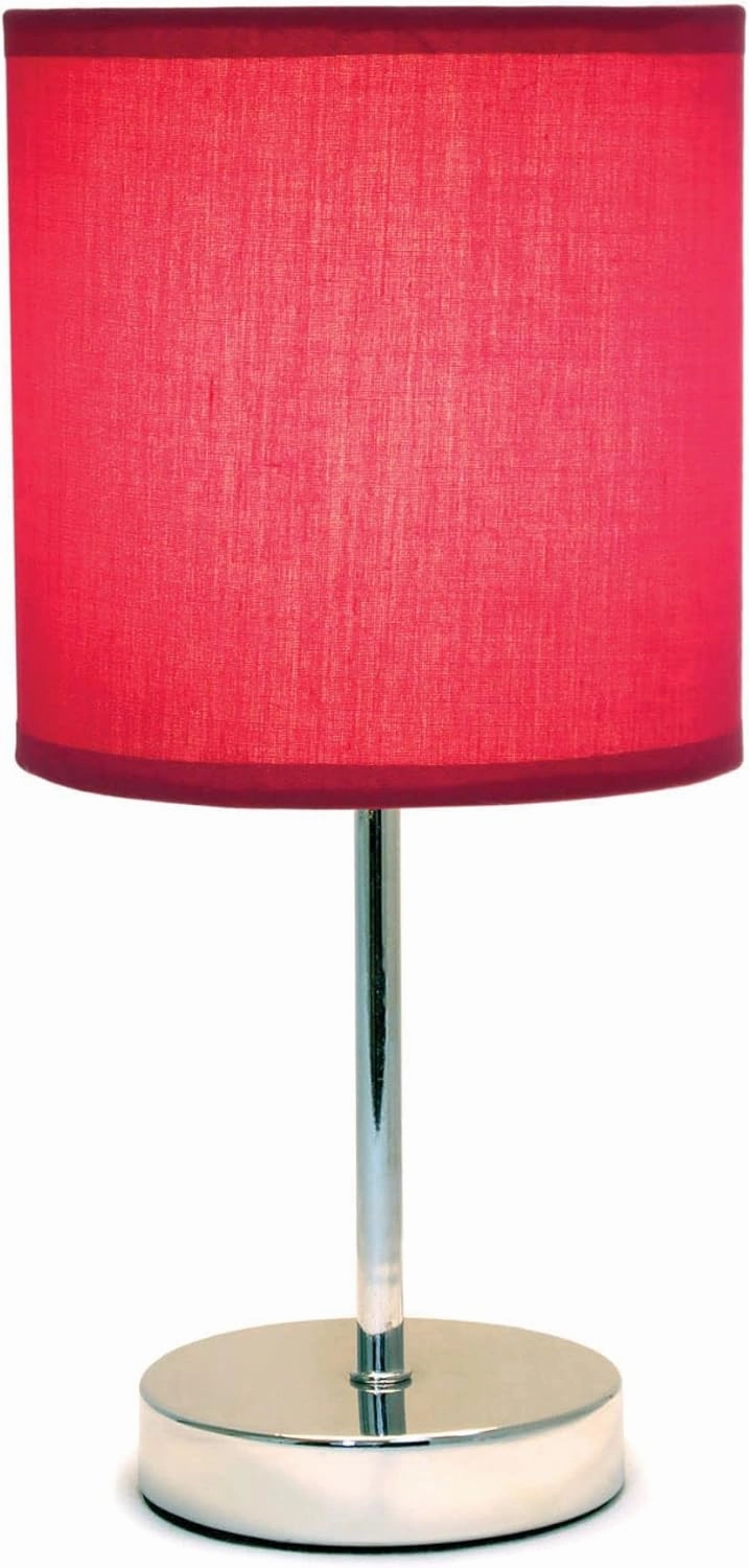 Simple Designs LT2007-WNE Chrome Mini Basic Table Stick Lamp with Fabric Shade, Wine