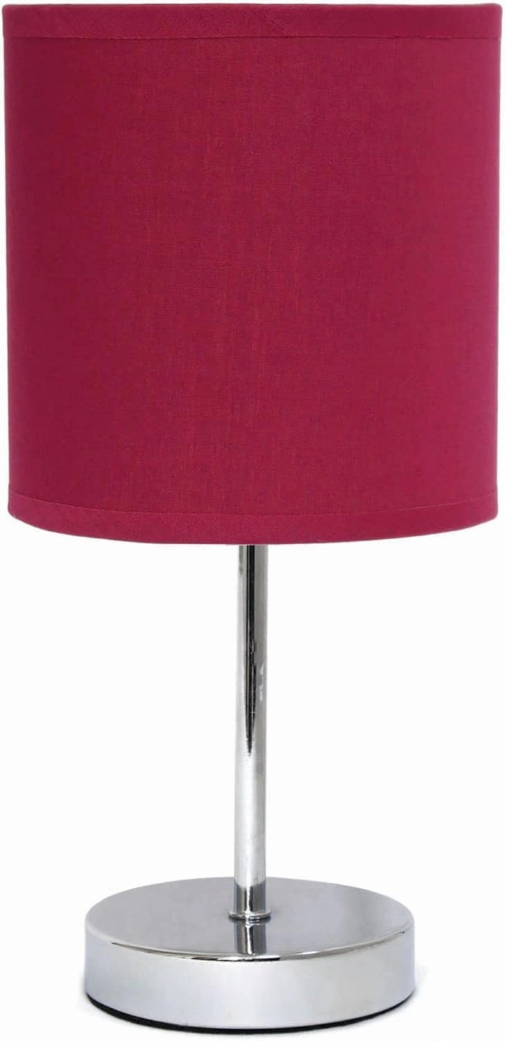Simple Designs LT2007-WNE Chrome Mini Basic Table Stick Lamp with Fabric Shade, Wine
