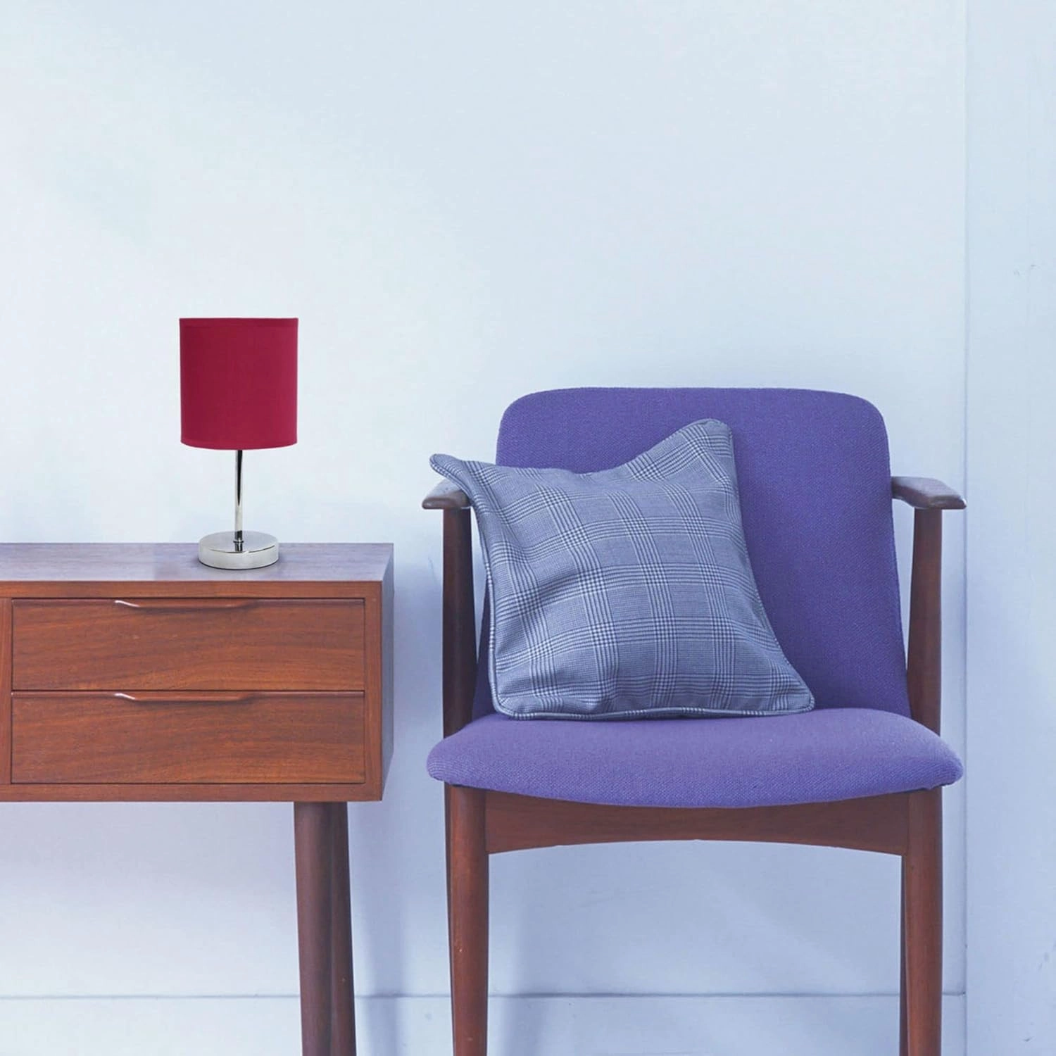 Simple Designs LT2007-WNE Chrome Mini Basic Table Stick Lamp with Fabric Shade, Wine