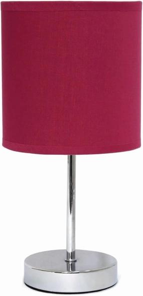 Simple Designs LT2007-WNE Chrome Mini Basic Table Stick Lamp with Fabric Shade, Wine