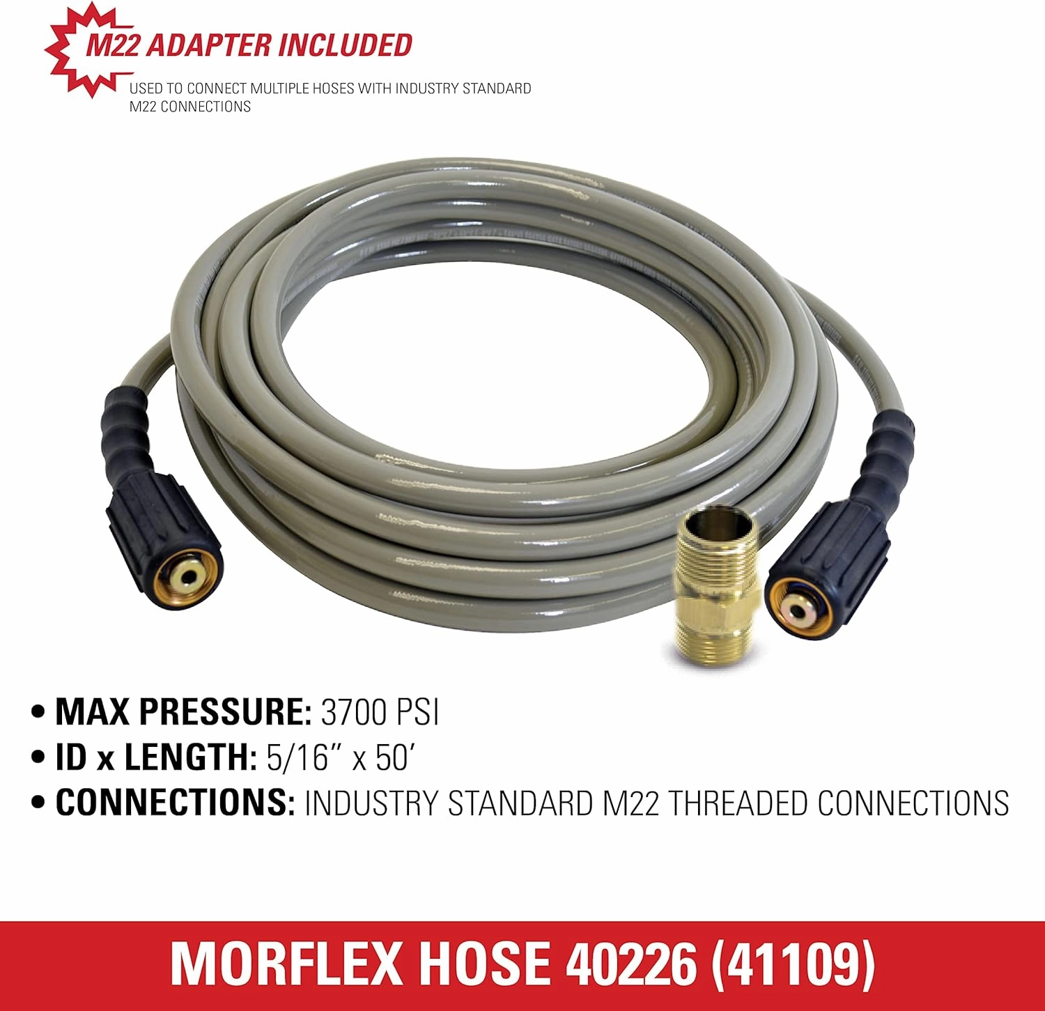 Simpson Cleaning 40226 Morflex Series 3700 PSI Pressure Washer Hose, Cold Water Use, 5/16 Inch Inner Diameter, 50 Feet, Natural
