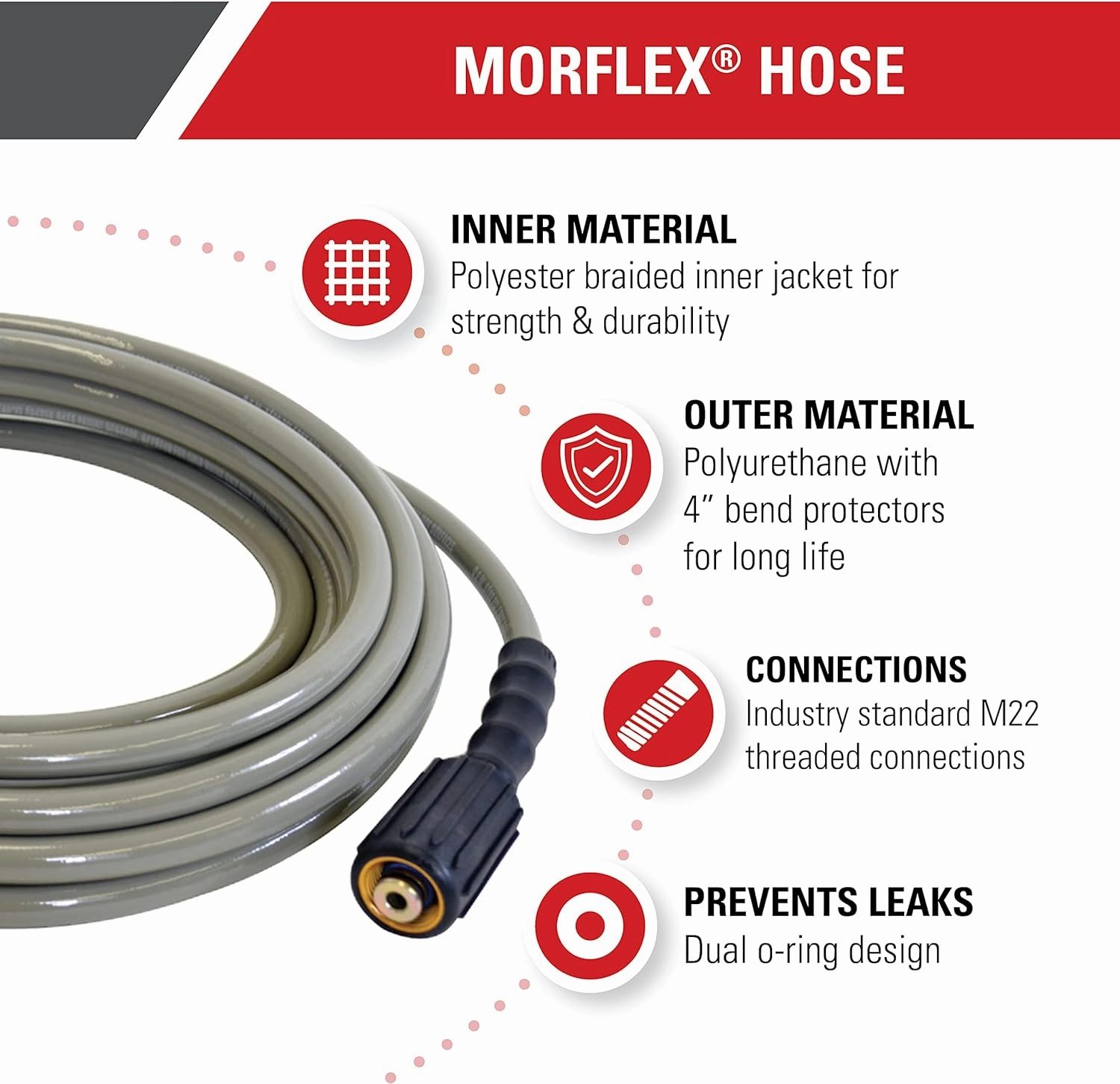 Simpson Cleaning 40226 Morflex Series 3700 PSI Pressure Washer Hose, Cold Water Use, 5/16 Inch Inner Diameter, 50 Feet, Natural