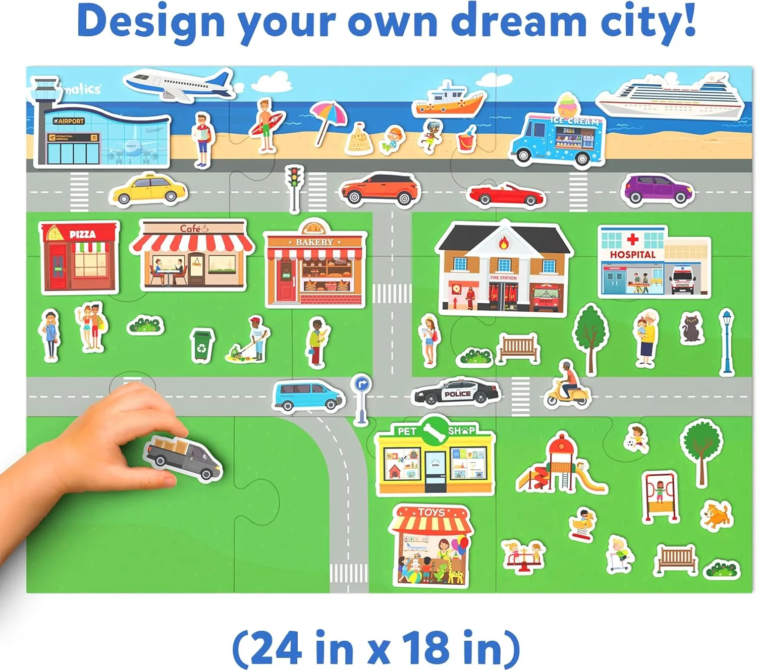 Skillmatics Creative Toy Magnetopia - Design Your City, Interactive Pretend Play Set for Kids, Toddlers, 60  Magnetic Pieces, Preschool Learning Game, Gifts for Boys & Girls Ages 3, 4, 5, 6, 7