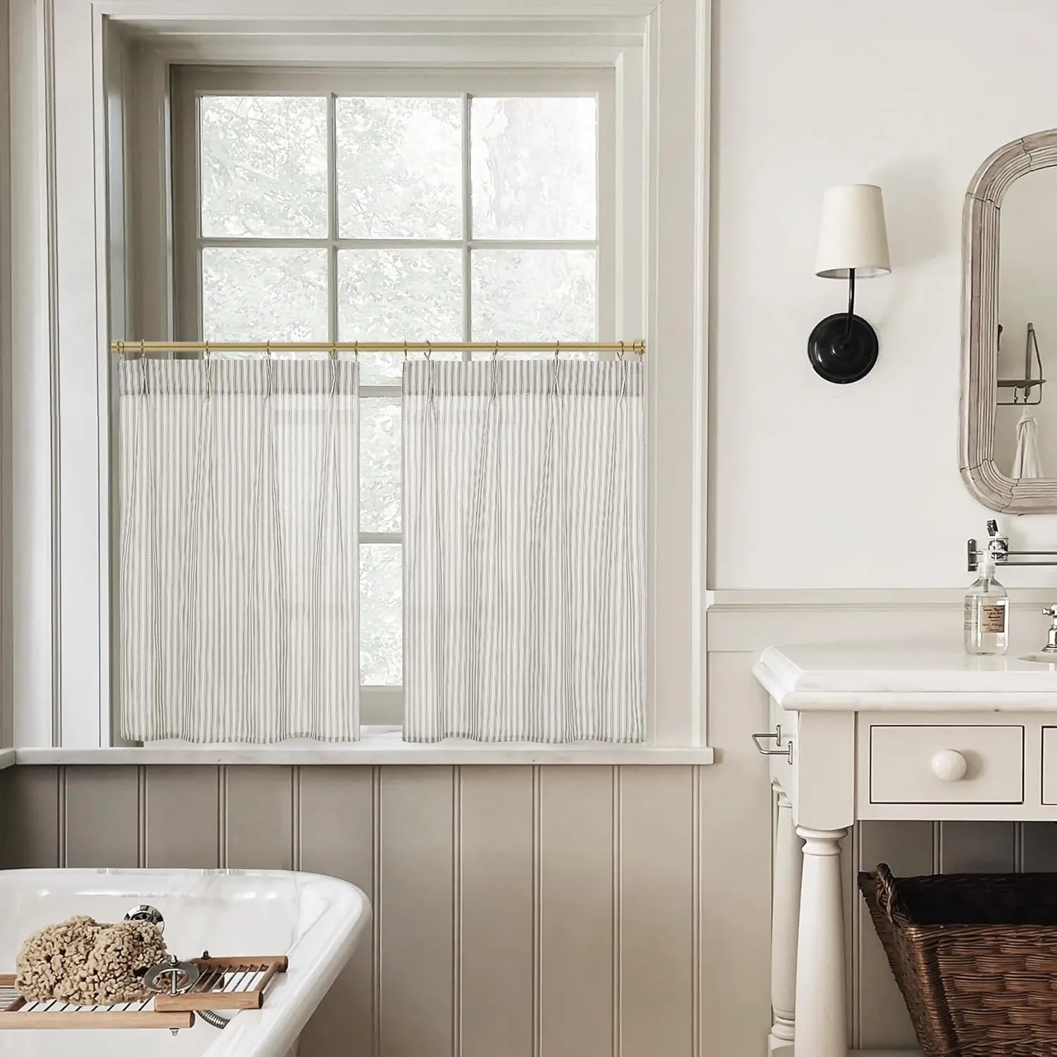 Small Curtains for Kitchen Window,Linen Farmhouse Pinstripe Curtains to Cover Open Shelves,24x24 24 x 24 Inch Length