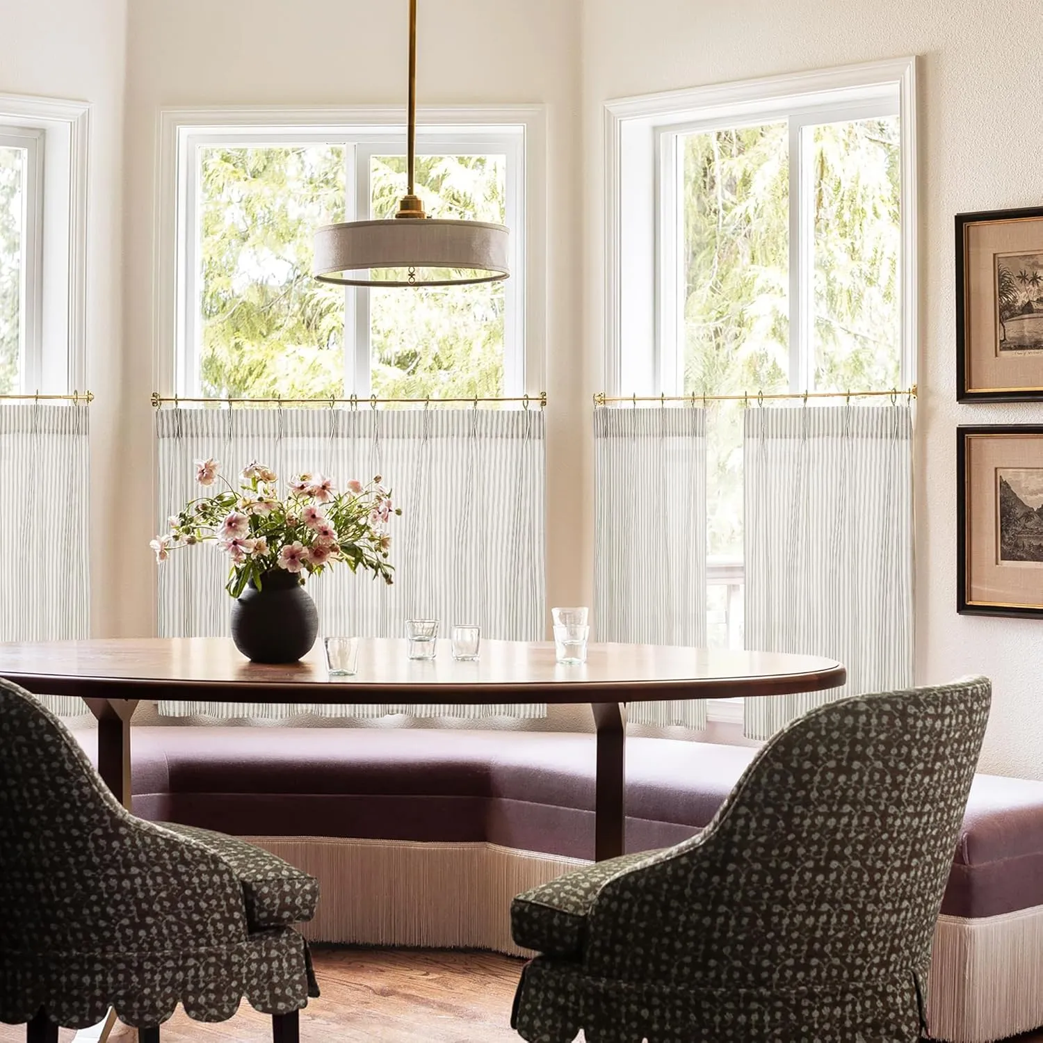 Small Curtains for Kitchen Window,Linen Farmhouse Pinstripe Curtains to Cover Open Shelves,24x24 24 x 24 Inch Length