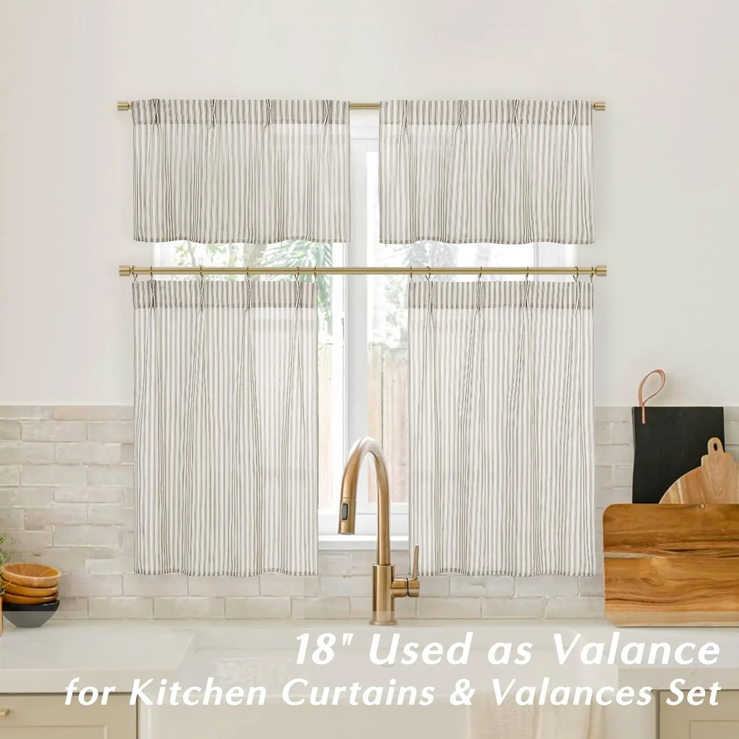 Small Curtains for Kitchen Window,Linen Farmhouse Pinstripe Curtains to Cover Open Shelves,24x24 24 x 24 Inch Length