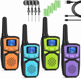 Small Machine Walkie Talkie,Camping Outdoor Game Toys Christmas Birthday Gift for Boys and Girls 3 4 5 6 7 8 9 10 Years Old Rechargeable with NOAA,Lanyard Kids Walkie Talkie 2 Packs