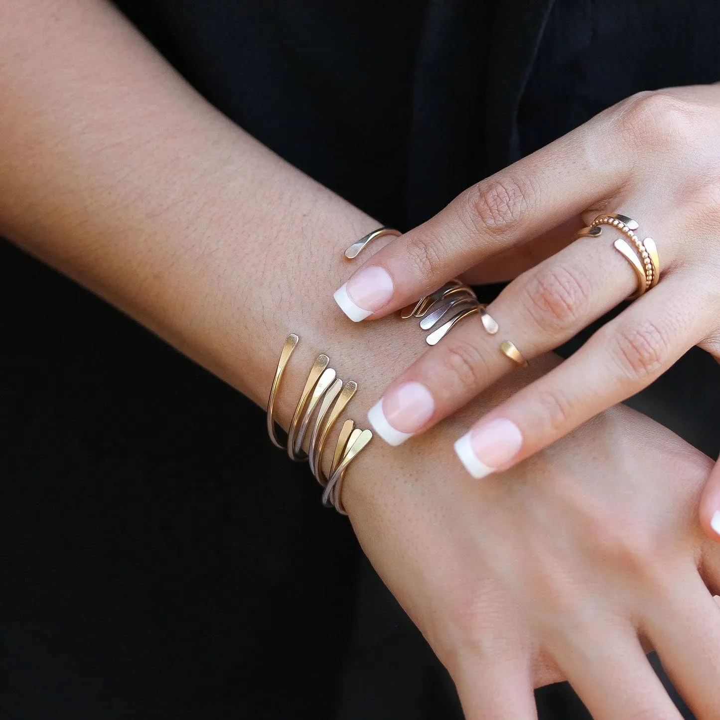 Smooth Hammered Gold Horseshoe Ring, Handmade Cuff Ring for Knuckle or Midi Wear by Lotus Stone Jewelry (gold-filled, 8)