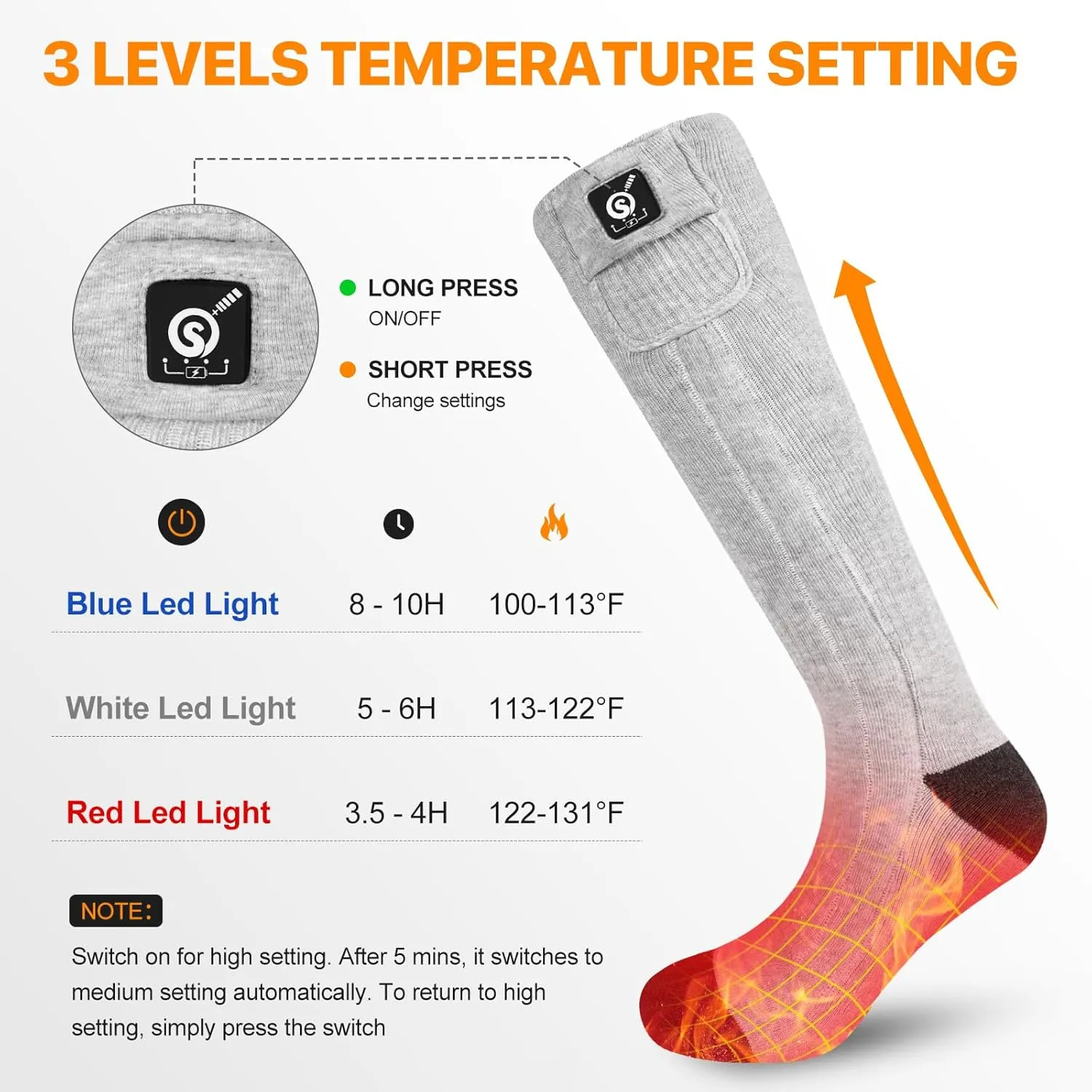 SNOW DEER Heated Socks,Men Women Electric Battery Socks Foot Warmer