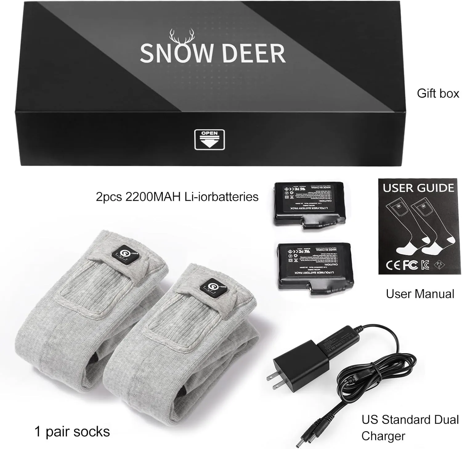 SNOW DEER Heated Socks,Men Women Electric Battery Socks Foot Warmer