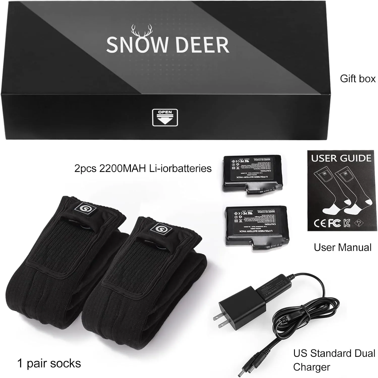 SNOW DEER Heated Socks,Men Women Electric Battery Socks Foot Warmer