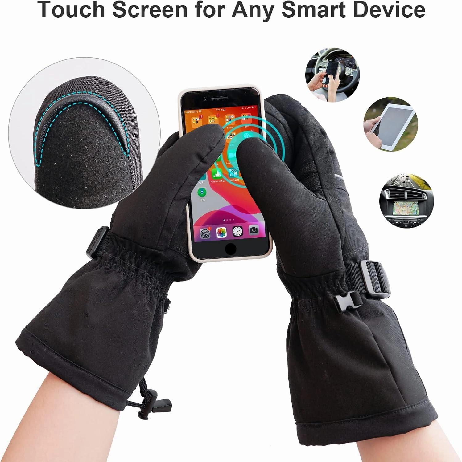 SNOW DEER Heated Ski Mittens for Men Women, Electric Mitts Gloves Rechargeable Battery Heated Hand Glove for Arthritis Skiing Hiking