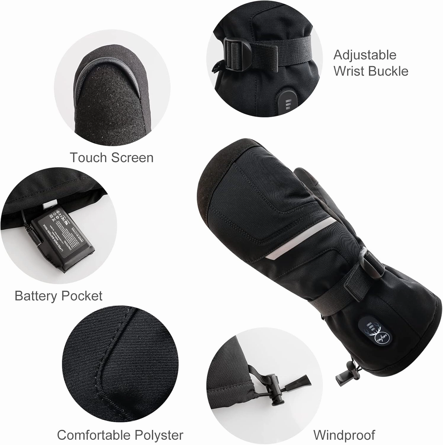 SNOW DEER Heated Ski Mittens for Men Women, Electric Mitts Gloves Rechargeable Battery Heated Hand Glove for Arthritis Skiing Hiking