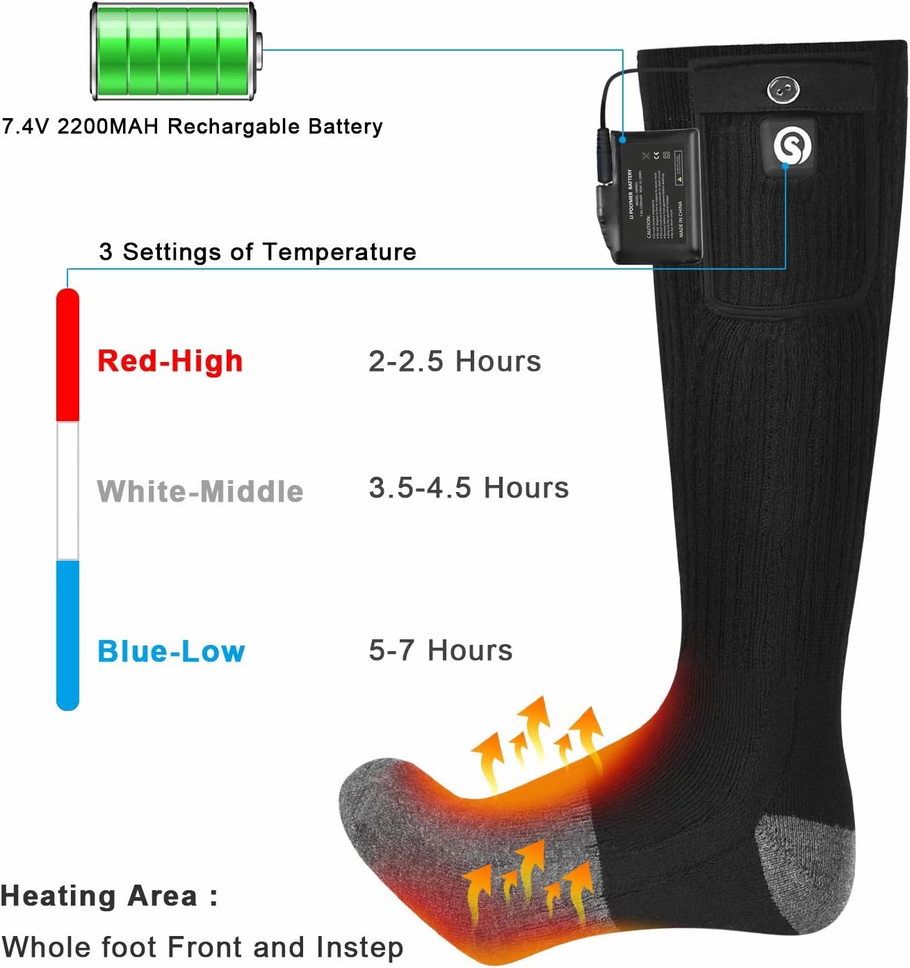 SNOW DEER Heated Socks,Men Women Electric Battery Socks Foot Warmer