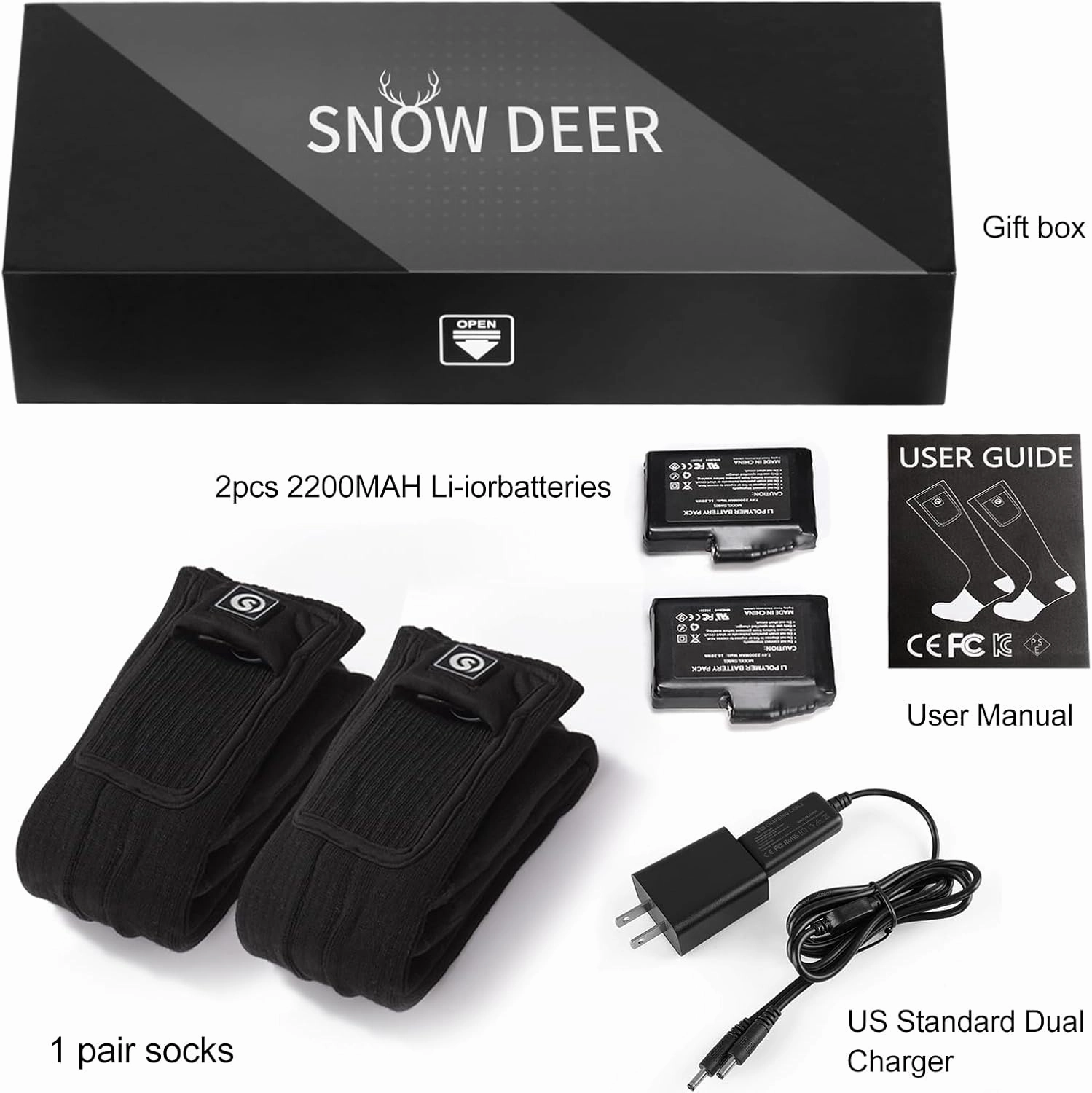 SNOW DEER Heated Socks,Men Women Electric Battery Socks Foot Warmer