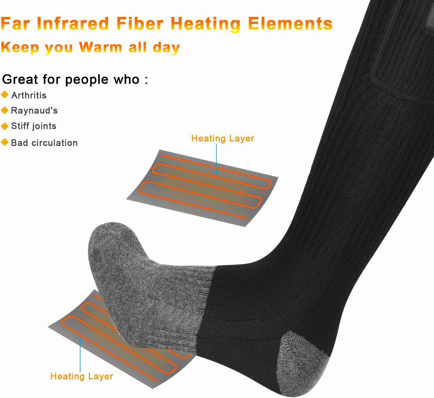 SNOW DEER Heated Socks,Men Women Electric Battery Socks Foot Warmer