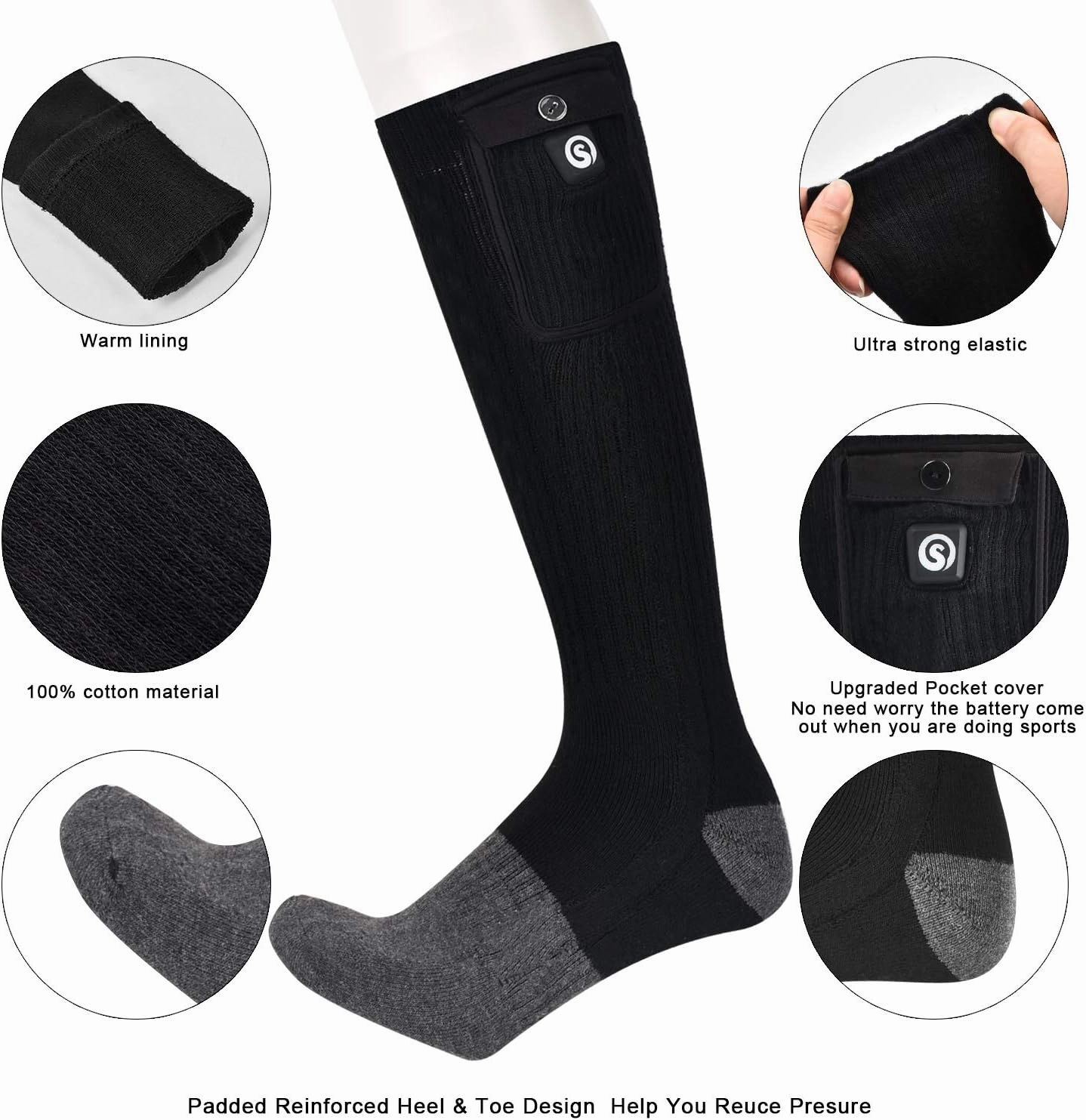 SNOW DEER Heated Socks,Men Women Electric Battery Socks Foot Warmer