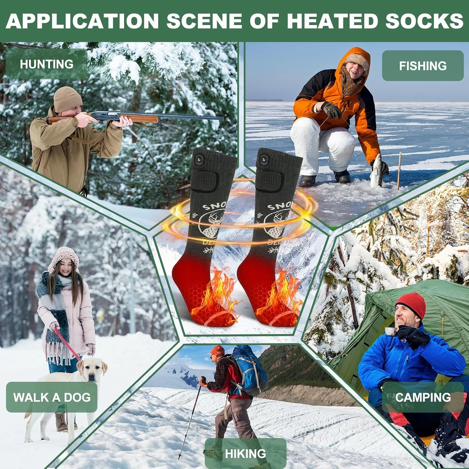 SNOW DEER Heated Socks,Upgraded 7.4V Rechargeable Battery Electric Socks for Men Women,Winter Cold Weather Warm Socks for Huting Fishing Camping Hiking Skiing Foot Warmer