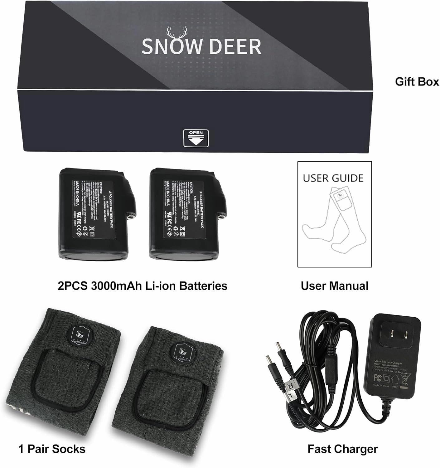 SNOW DEER Heated Socks,Upgraded 7.4V Rechargeable Battery Electric Socks for Men Women,Winter Cold Weather Warm Socks for Huting Fishing Camping Hiking Skiing Foot Warmer