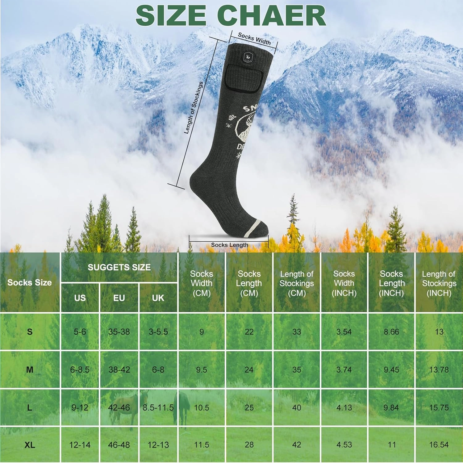 SNOW DEER Heated Socks,Upgraded 7.4V Rechargeable Battery Electric Socks for Men Women,Winter Cold Weather Warm Socks for Huting Fishing Camping Hiking Skiing Foot Warmer