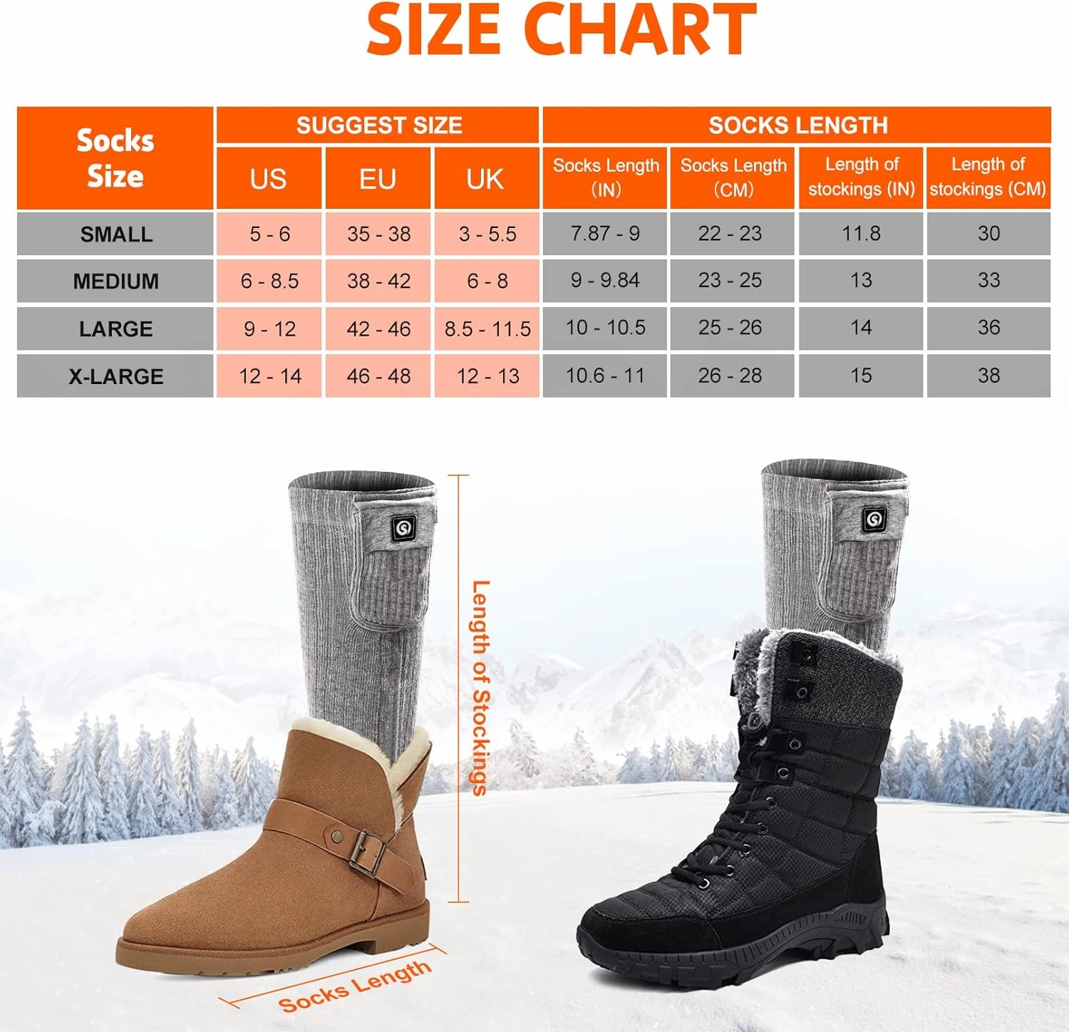 SNOW DEER Upgraded Rechargeable Electric Heated Socks,7.4V 2200mAh Battery Powered Cold Weather Heat Socks for Men Women,Outdoor Riding Camping Hiking Motorcycle Skiing Warm Winter Socks