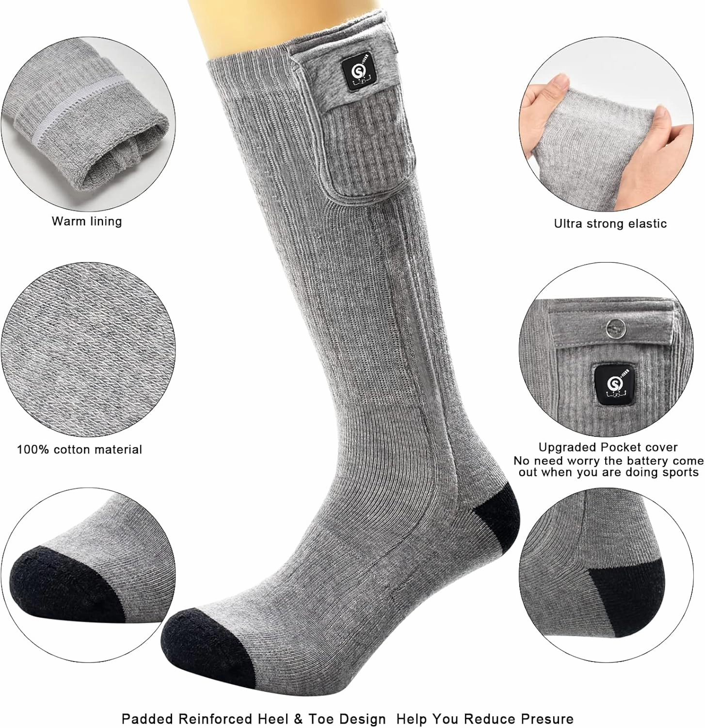 SNOW DEER Upgraded Rechargeable Electric Heated Socks,7.4V 2200mAh Battery Powered Cold Weather Heat Socks for Men Women,Outdoor Riding Camping Hiking Motorcycle Skiing Warm Winter Socks