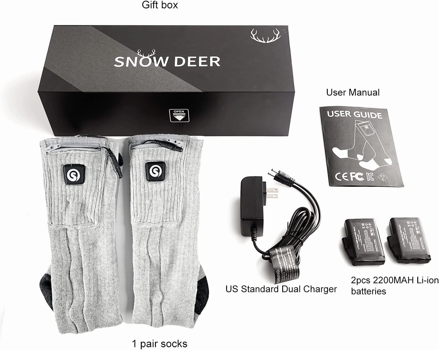 SNOW DEER Upgraded Rechargeable Electric Heated Socks,7.4V 2200mAh Battery Powered Cold Weather Heat Socks for Men Women,Outdoor Riding Camping Hiking Motorcycle Skiing Warm Winter Socks