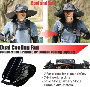 Solar-Powered Wide Brim Hat with USB Charging Fan – Removable & Rechargeable Sun Hat for Men & Women – Outdoor, Fishing