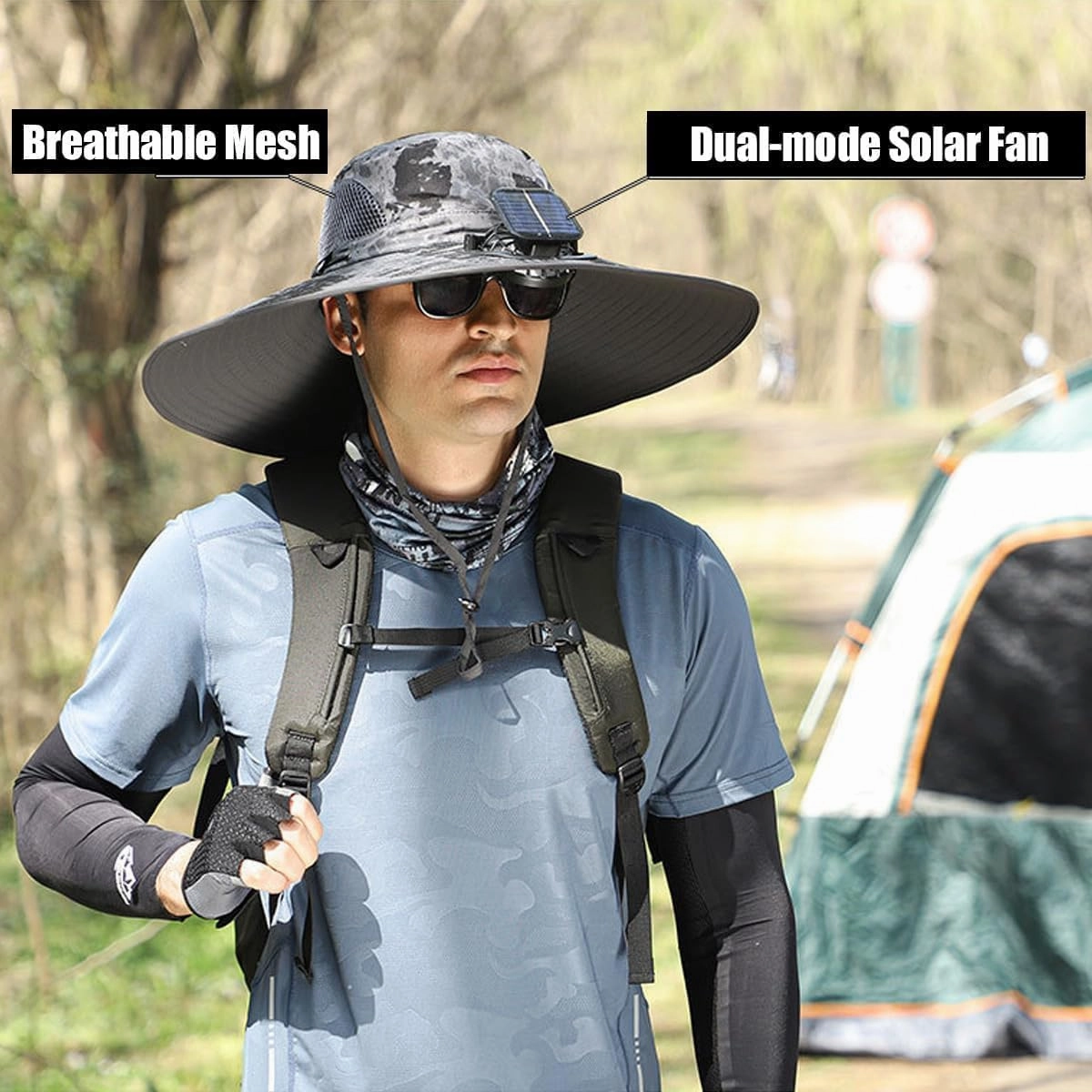 Solar Fan Hat with Dual Fans, Wide Brim Cooling Sun Hat with USB & Solar Charging, UV Protection for Outdoor Work and Fishing