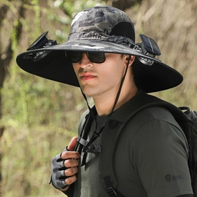 Solar Fan Hat with Dual Fans, Wide Brim Cooling Sun Hat with USB & Solar Charging, UV Protection for Outdoor Work and Fishing