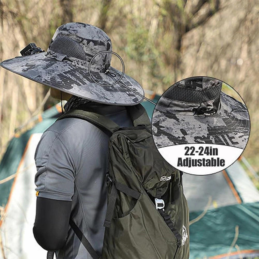 Solar Fan Hats for Men Women,Hat with Fans Solar Power,Outdoor Wide Brim Sun Hat with 2 Solar F-an