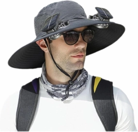 Solar Fan Hats for Men Women,Hat with Fans Solar Power,Outdoor Wide Brim Sun Hat with 2 Solar F-an