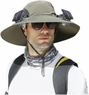 Solar Fan Hats for Men Women,Hat with Fans Solar Power,Outdoor Wide Brim Sun Hat with 2 Solar F-an