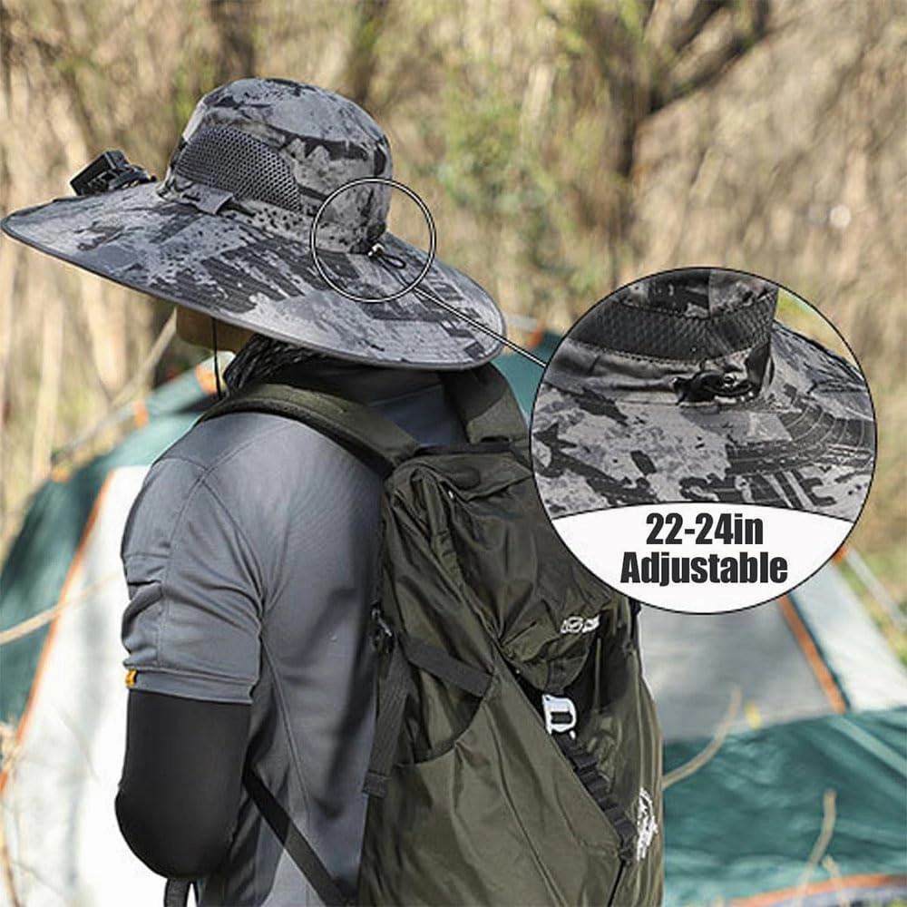 Solar Fan Hats for Men Women,Hat with Fans Solar Power,Outdoor Wide Brim Sun Hat with 2 Solar F-an