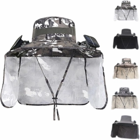 Solar Fan Hats for Men Women,Hat with Fans Solar Power,Outdoor Wide Brim Sun Hat with 2 Solar F-an
