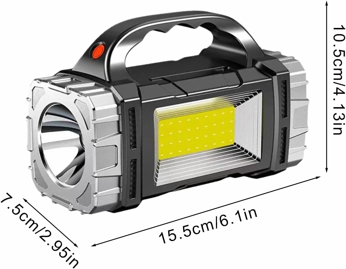 Solar Rechargeable Flashlight, Waterproof Camping Torch, USB Charging, Portable Outdoor Light for Hiking, Fishing, Emergencies, Home, Work Use, 6.1x2.76x4.13 inches