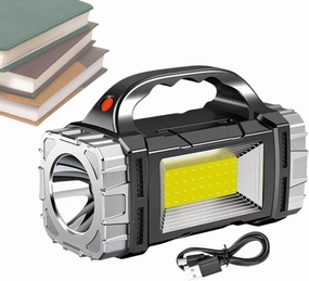 Solar Rechargeable Flashlight, Waterproof Camping Torch, USB Charging, Portable Outdoor Light for Hiking, Fishing, Emergencies, Home, Work Use, 6.1x2.76x4.13 inches