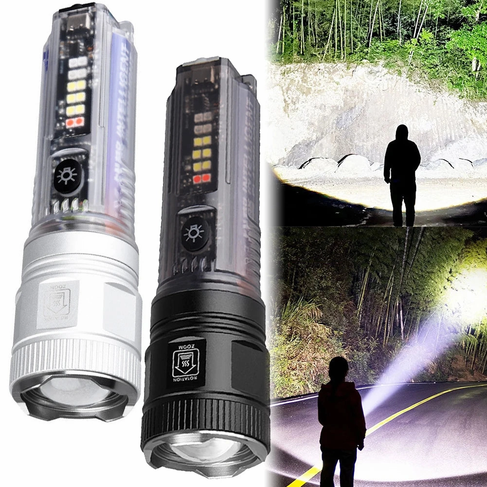 Solar/USB Rechargeable Flashlight Zoomable 30W Outdoor Work Light 1000LM