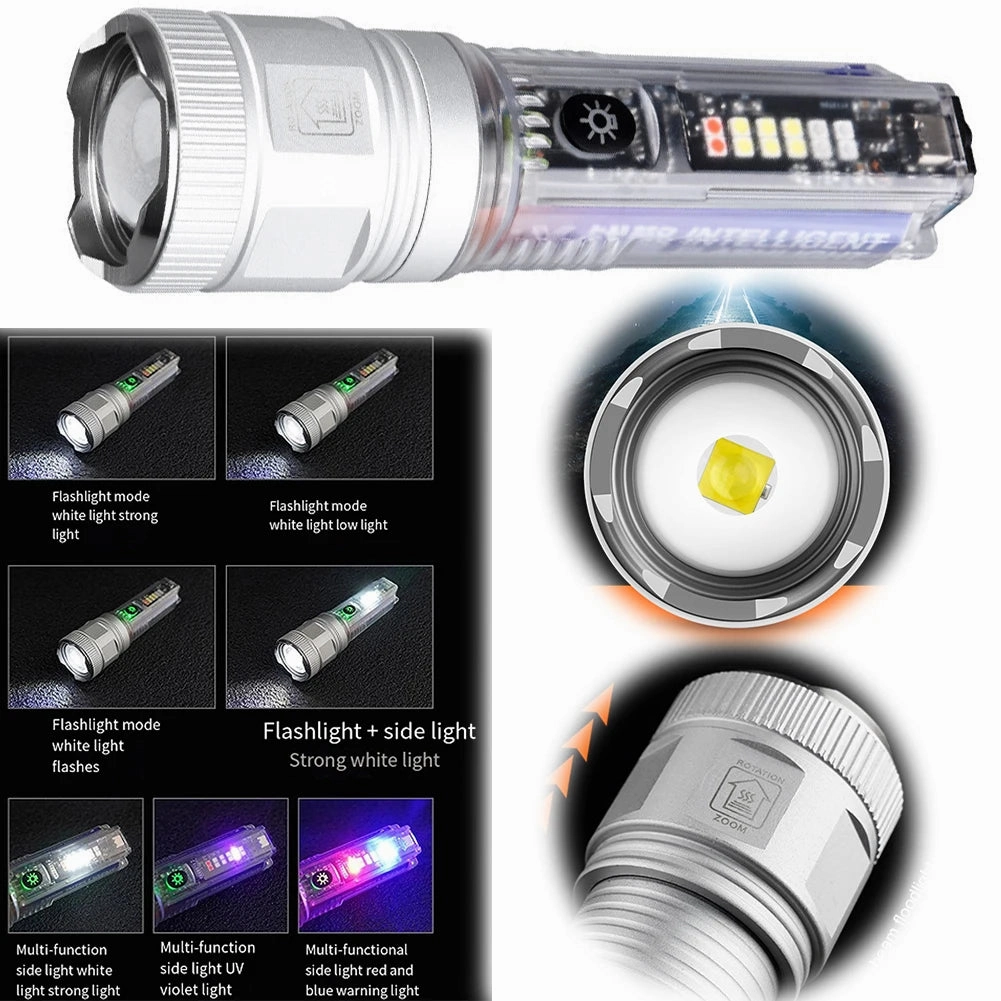 Solar/USB Rechargeable Flashlight Zoomable 30W Outdoor Work Light 1000LM