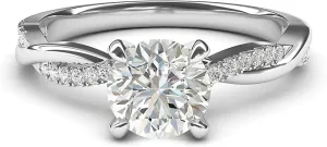 Solid 14k White Gold 4-Prong Petite Twisted Vine 1.0 CT Moissanite Engagement Ring Promise Bridal Ring