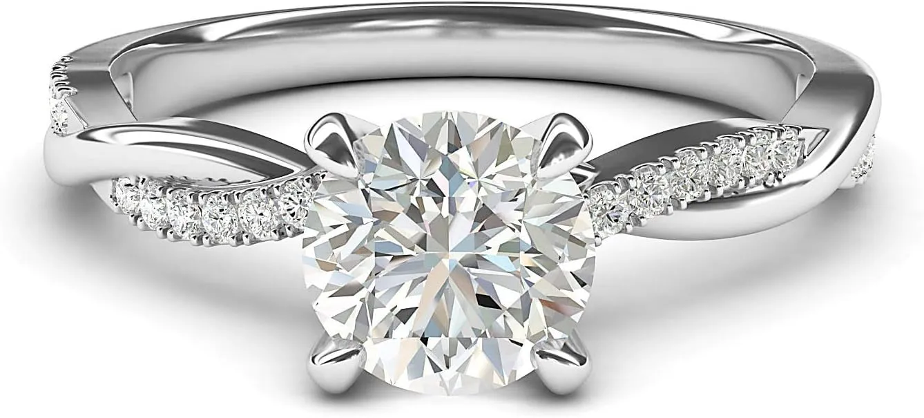 Solid 14k White Gold 4-Prong Petite Twisted Vine 1.0 CT Moissanite Engagement Ring Promise Bridal Ring