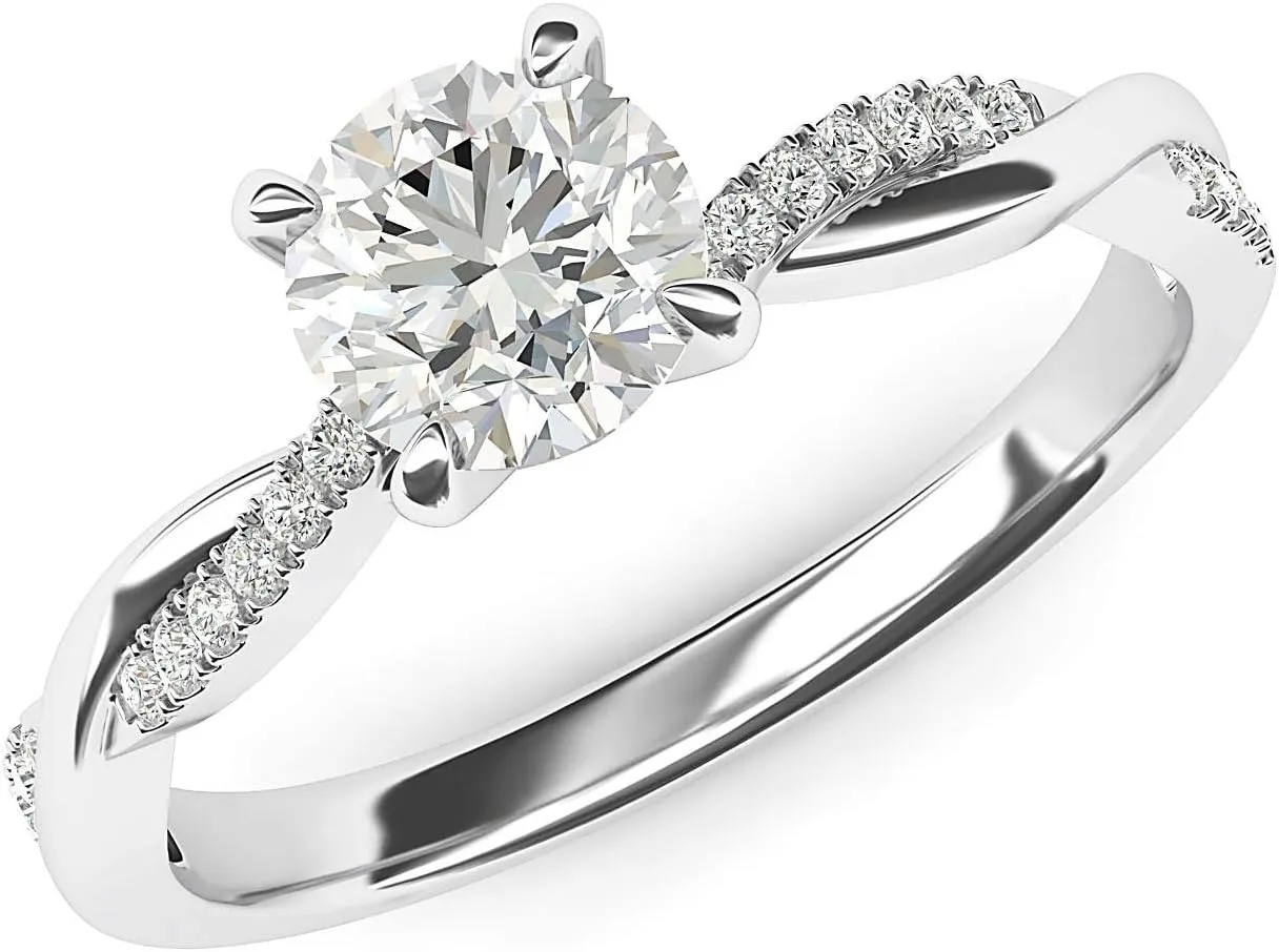 Solid 14k White Gold 4-Prong Petite Twisted Vine 1.0 CT Moissanite Engagement Ring Promise Bridal Ring