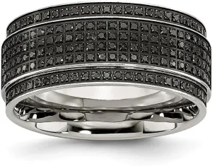 Solid Stainless Steel 1/2ct tw. Diamond Ridged Edge 10mm Men's Wedding Band Ring