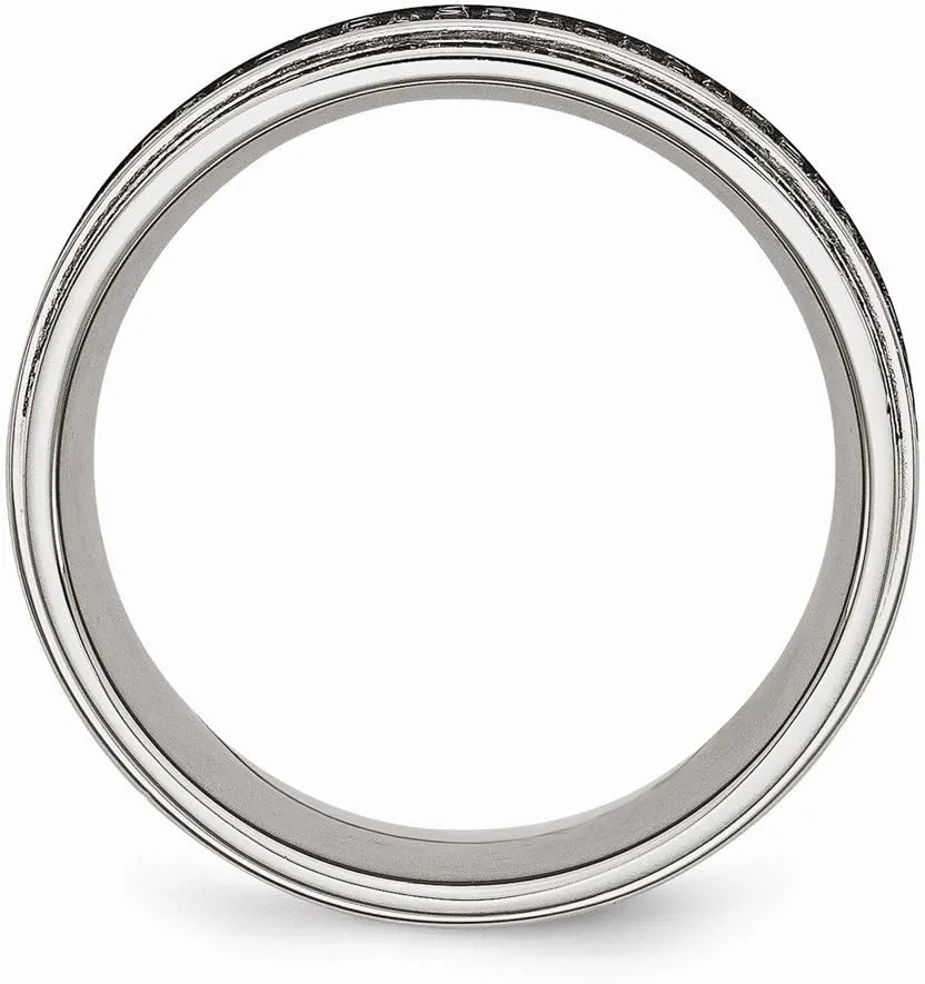 Solid Stainless Steel 1/2ct tw. Diamond Ridged Edge 10mm Men's Wedding Band Ring