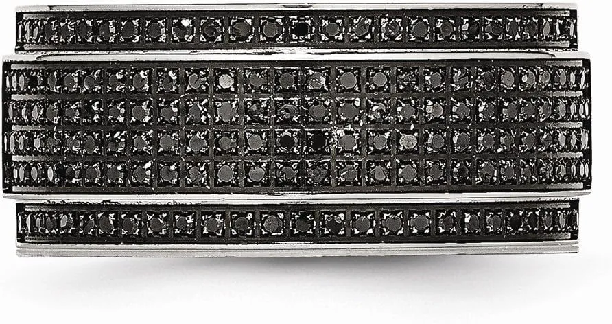 Solid Stainless Steel 1/2ct tw. Diamond Ridged Edge 10mm Men's Wedding Band Ring