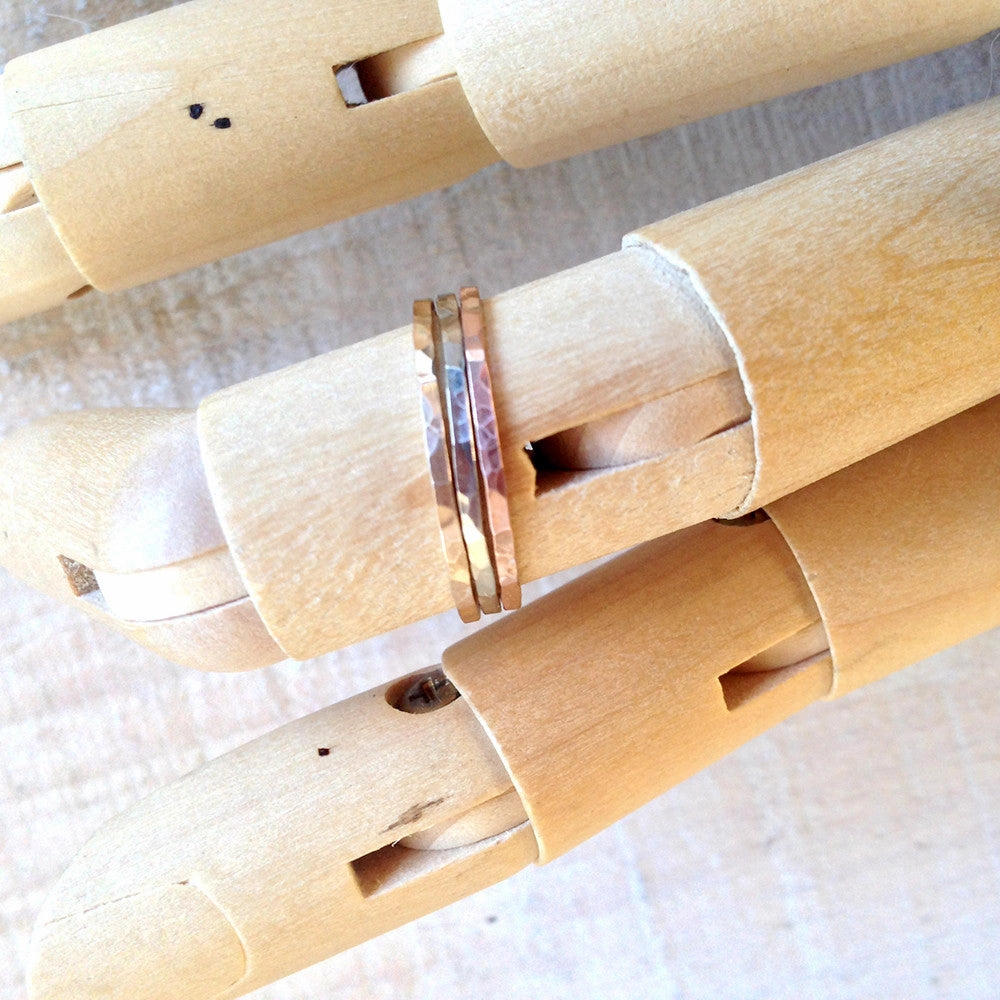 Solid 14k gold stacking rings white gold, yellow gold, rose gold - Set of 3 rings