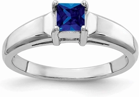 Solid 14k White Gold 4mm Princess Cut Sapphire Blue September Gemstone Engagement Ring