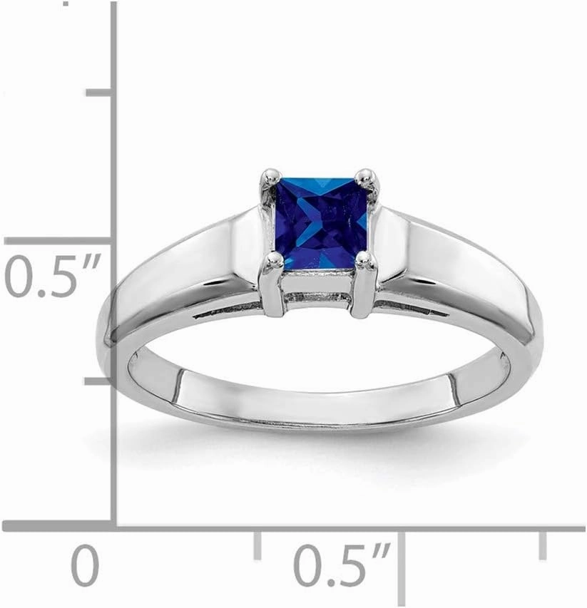 Solid 14k White Gold 4mm Princess Cut Sapphire Blue September Gemstone Engagement Ring